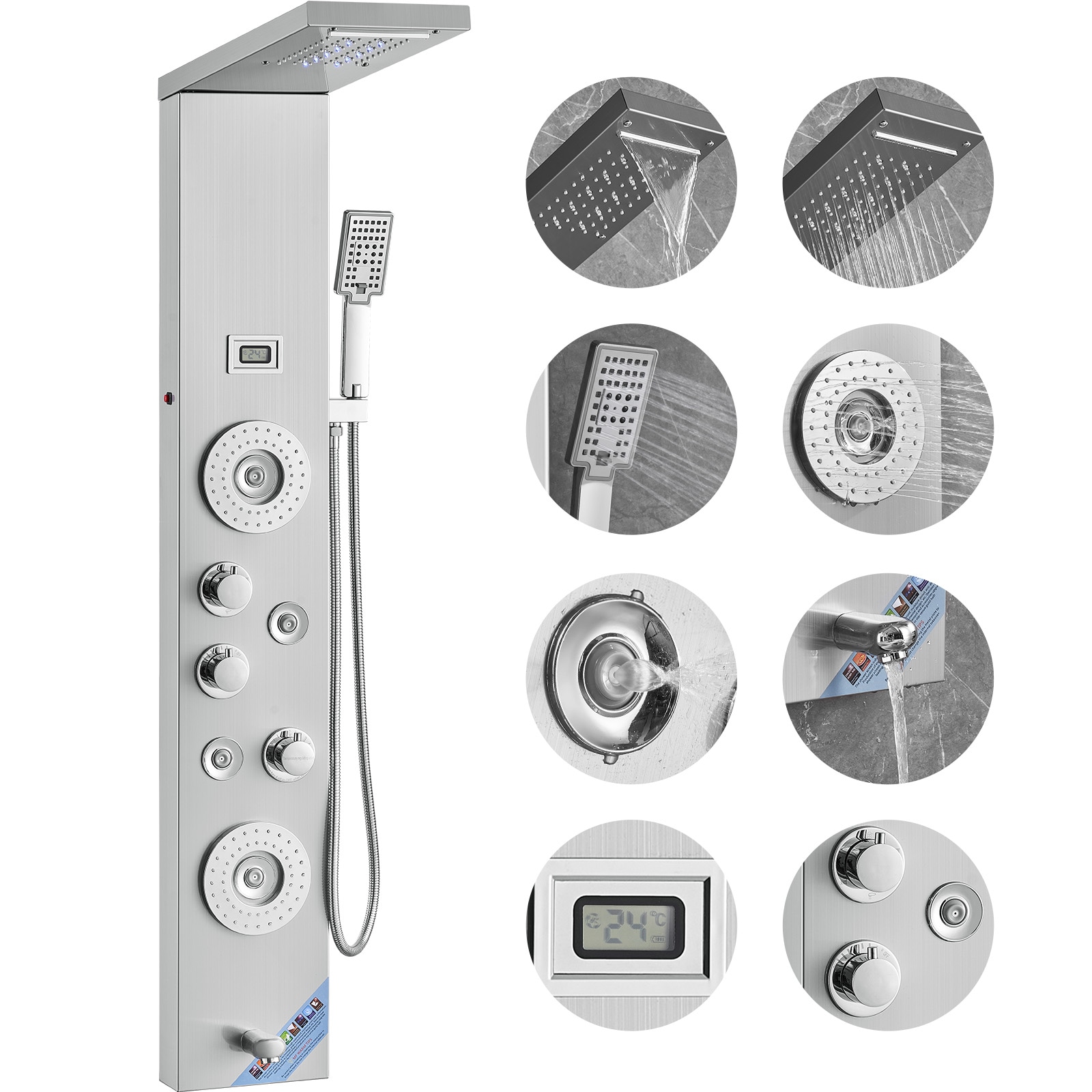 Shower Panel System With Rainfall Waterfall And Massage Jets_voghion.com
